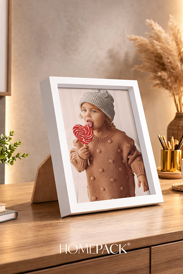 إطار صورة مكتبي بإطار خشبي أبيض سميك مقاس 21 × 30 سم، إطار صور، أبيض