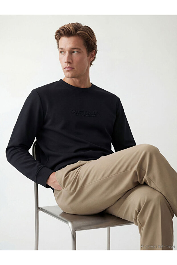 Southblue Black Crew Neck Printed Men's Sweatshirt
