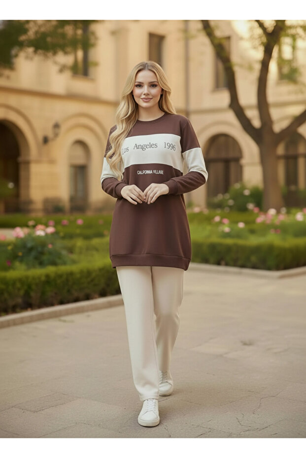 Crew Neck Tunic Pants Transitional Top and Bottom Set