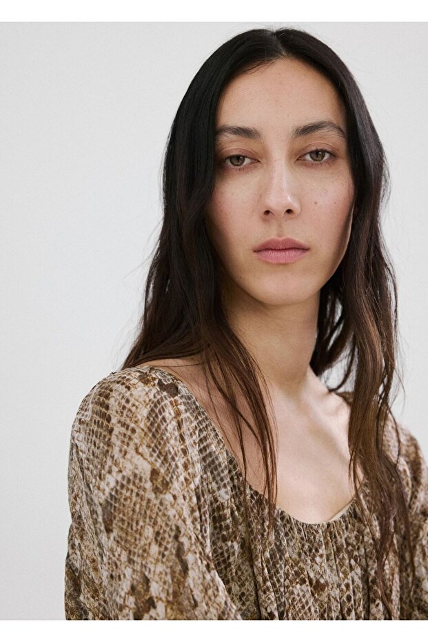 Dökümlü leopar desenli elbise - 6