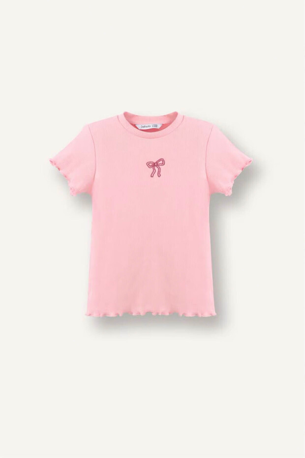 Crew Neck Floral Ribbed Short Sleeve T-Shirt Baby Girl B7544A526Sm