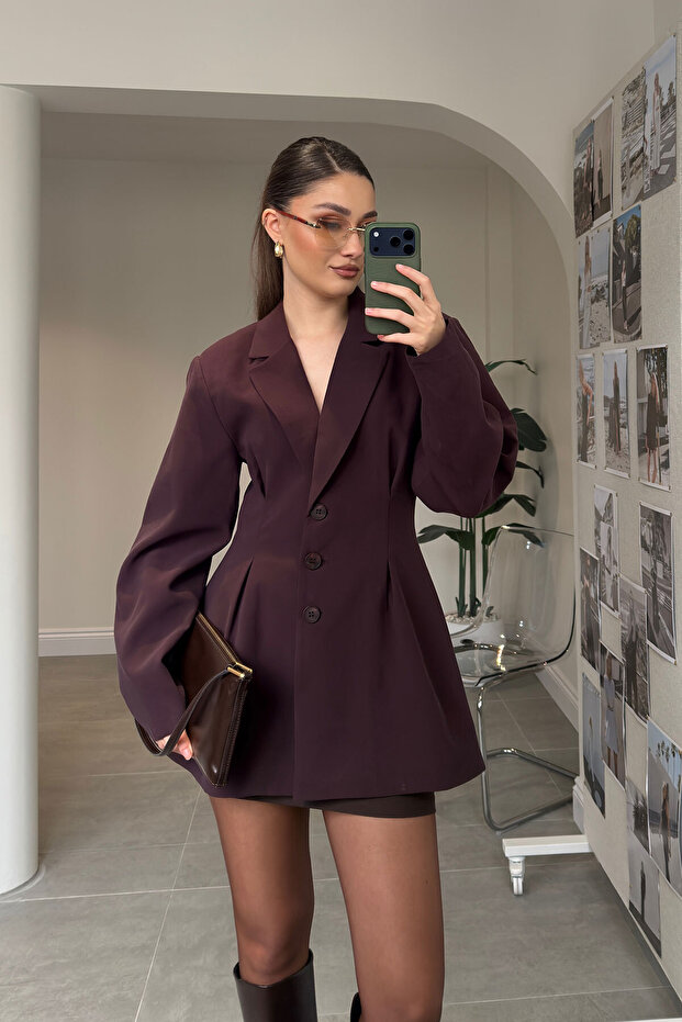 New Season Premium Jacket with Pile Detail - Mürdüm