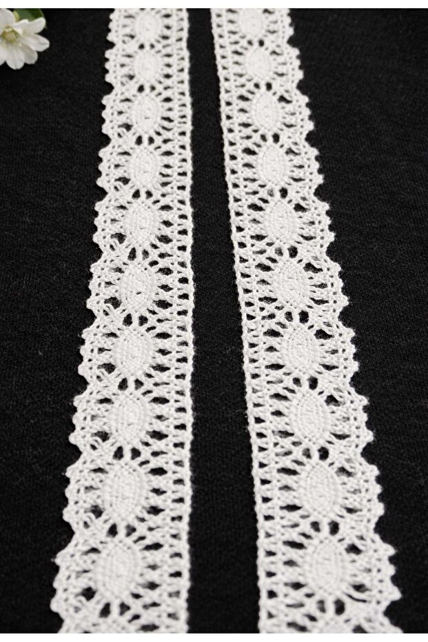 White Floral Motif Crochet P Cotton D Lace Stripe-Kopanaki-Textile-1 Meter