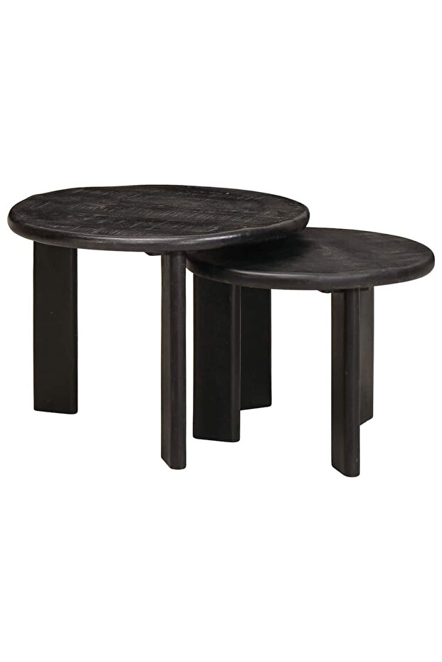 Mese de Cafea Nesting 2 pcs Alb Lemn de mango solid - 1