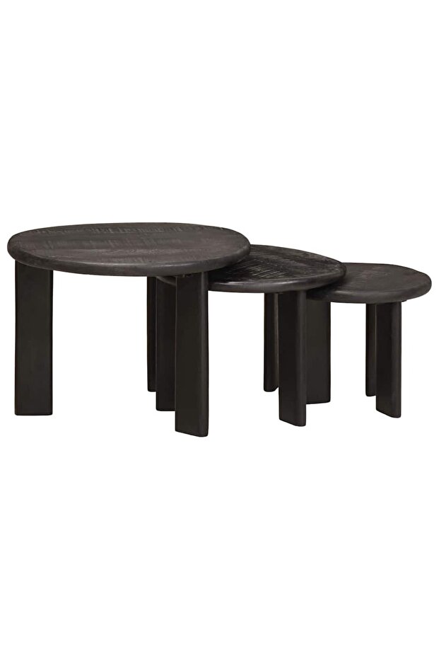 Mese de Cafea Nesting 3 pcs Alb Lemn de mango solid - 3
