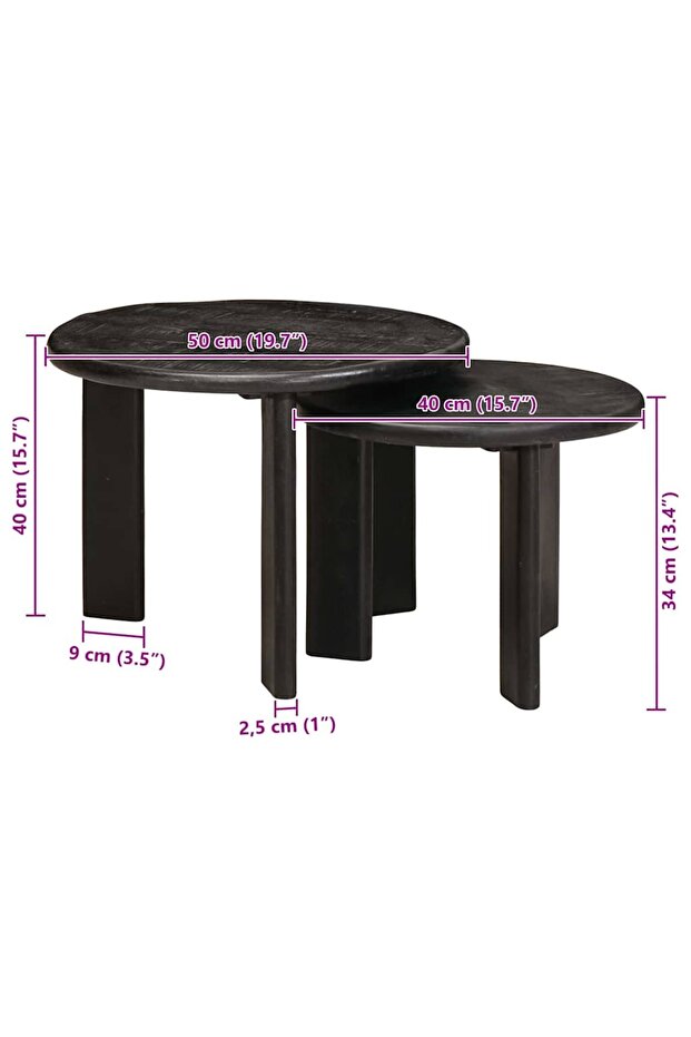 Mese de Cafea Nesting 2 pcs Alb Lemn de mango solid - 2