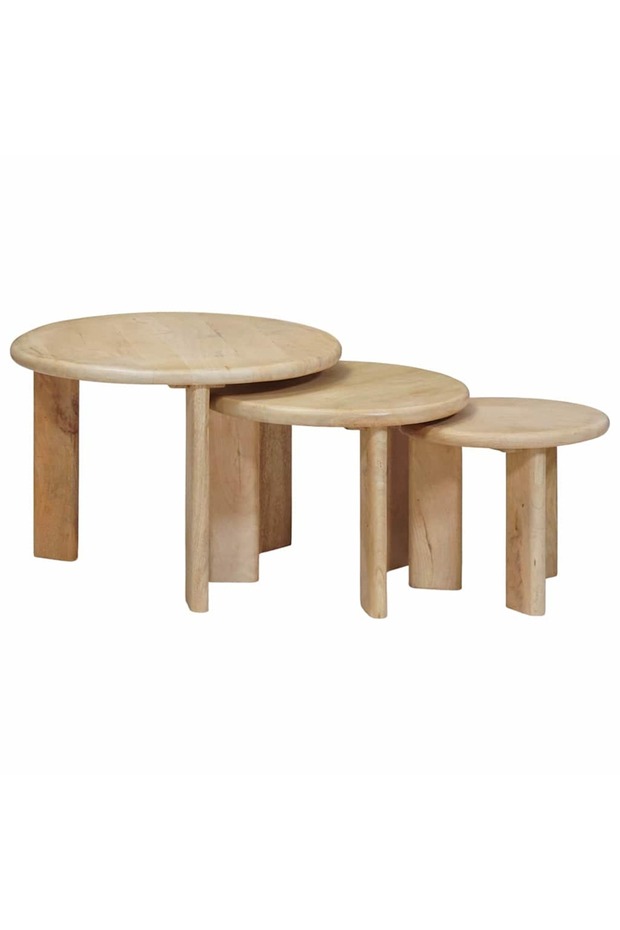 Mese de Cafea Nesting 3 pcs Negru Lemn de mango solid - 1