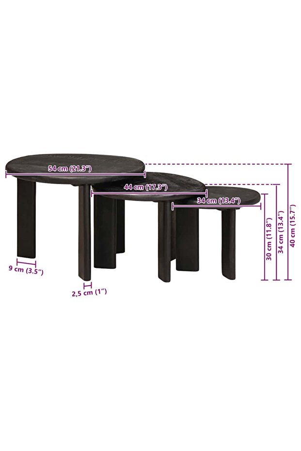 Mese de Cafea Nesting 3 pcs Alb Lemn de mango solid - 2