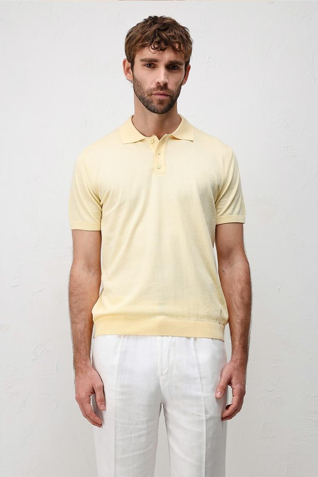 Yellow Comfort Slim Polo Collar Men's Knitwear T-Shirt