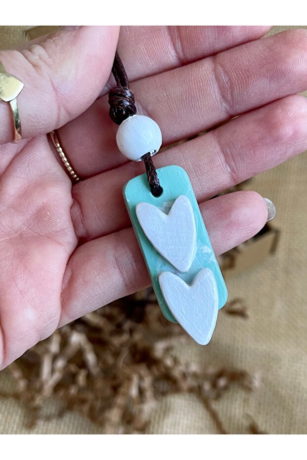 Double Heart Shaped Design Handmade Ceramic Porcelain Necklace