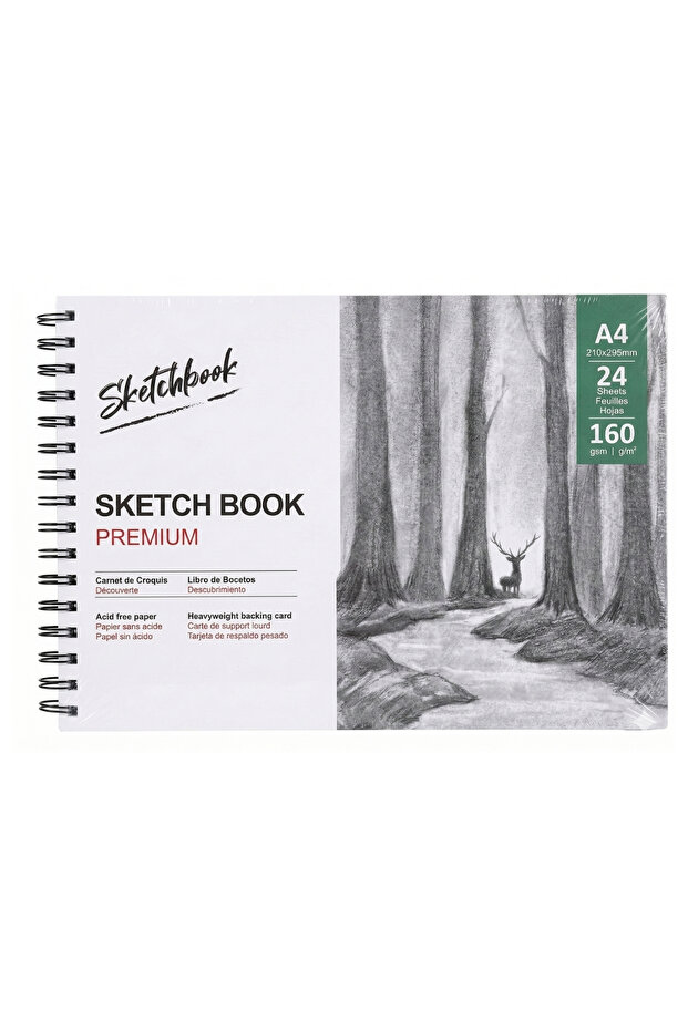 A4 Sketchbook 160 Gr 24 Sheets - Premium Charcoal Drawing Notebook - Spiral-Bound Art Sketchbook