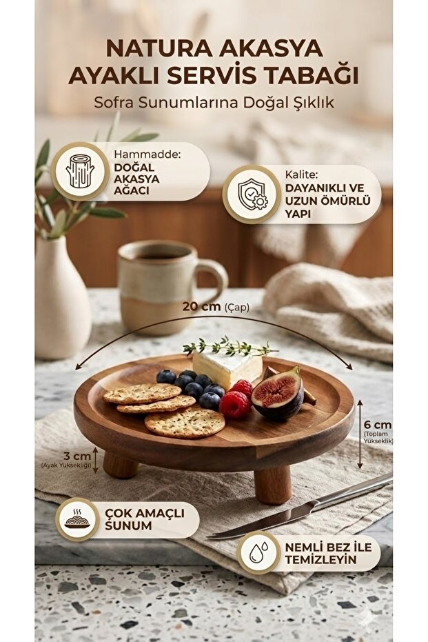 Natura Acacia Footed Serving Plate 20X6 cm