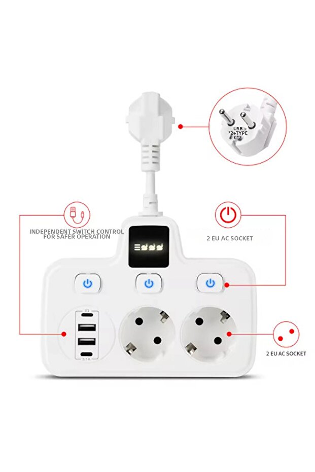 ieg ™   Vtn-503 مقبس حائط محمي من التيار الكهربائي 2x USB 2x مقبس كهربائي من النوع 20 واط - 2