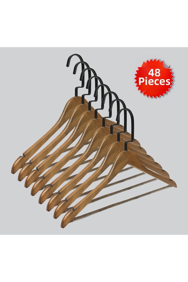 Wooden (Lama Black Hook) Bar Hangers for Shirts and Trousers, 48 Pieces