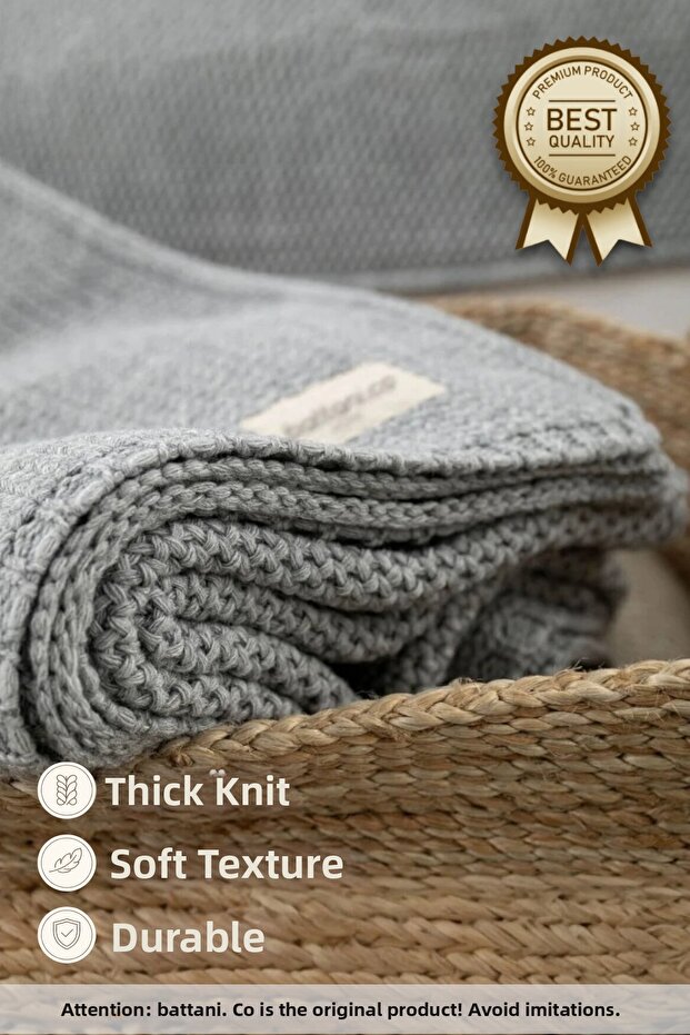 Home Premium Knitted Knitwear Gray Sofa Bed Tv Blanket Si 130X170 cm Gray