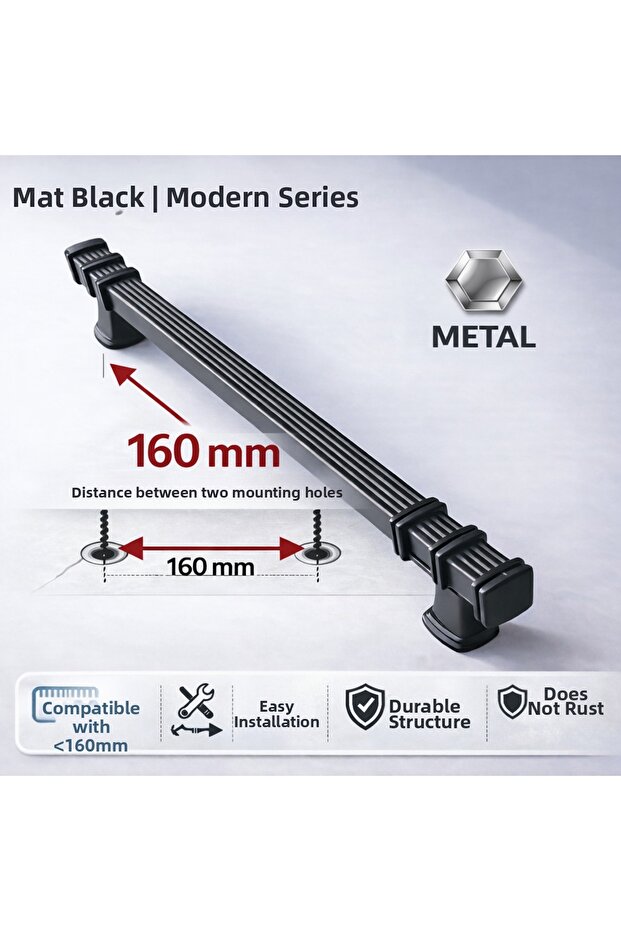 1St Class Metal Square Black 160 mm (16 cm) Kitchen, Hallway, Cabinet, Drawer Handle (Without Handle)