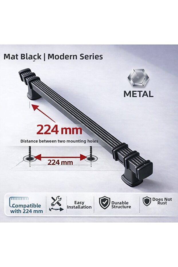 1St Class Metal Square Black 224 mm (22.4 cm) Kitchen, Hallway, Cabinet, Drawer Handle (Without Handle)