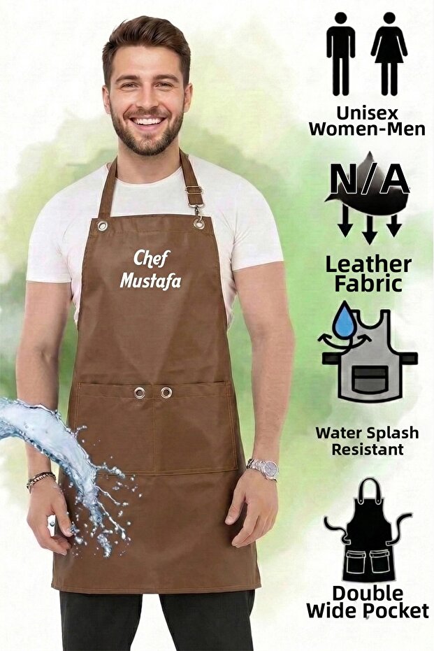 Leather Work Apron Personalized with Name Customized for the Company Chef Waiter Cafe Cook Kitchen Barista Hairdresser
