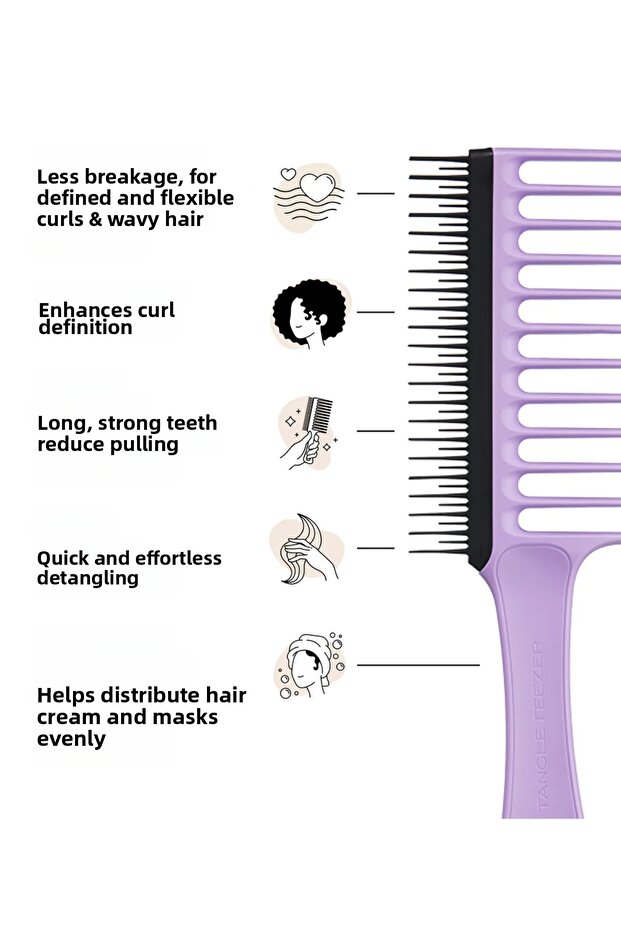 Wide Tooth Comb Lilac Hair Brush-Comb for Curly and Coily Hair - 2