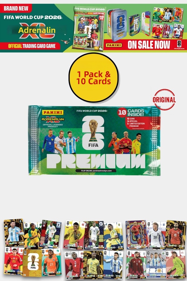 World Cup Fifa 2026 Panini Adrenalyn XL Premium Trading Card 1 Pack 10 Cards