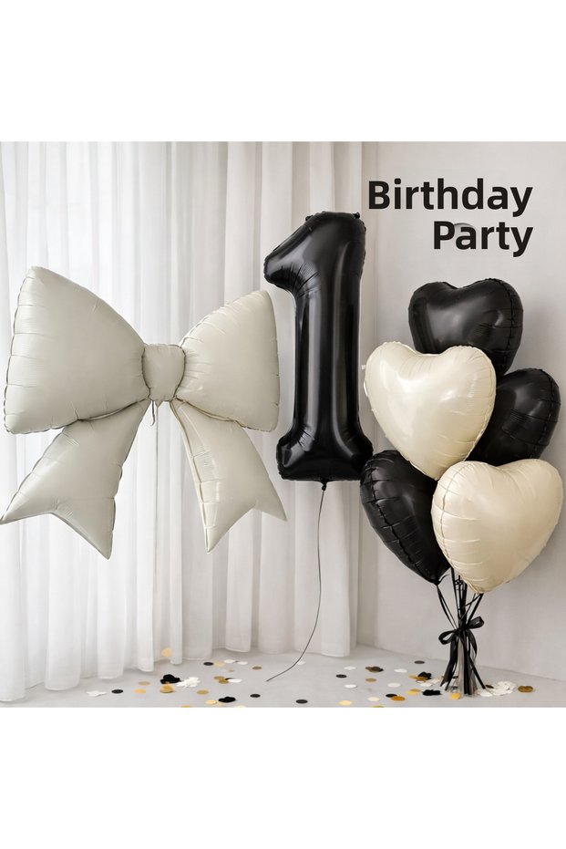 Cream Bow Balloon 98X75 cm Black Cream Bow Themed Birthday Balloon Birthday Balloon Set Luxury Party