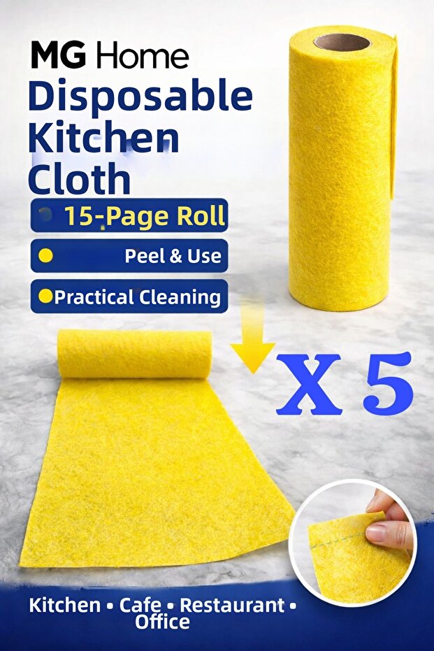5 Rolls ❤️ 15 Sheets ❤️ Total 75 Pieces ❤️ Yellow Cleaning Cloth, Tear-Resistant Cloth, Kitchen Cloth, Cleaning Cloth