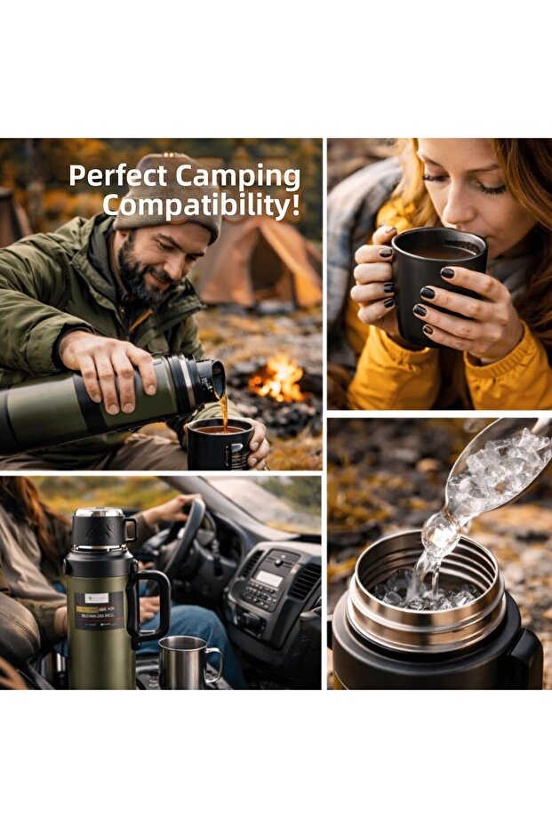 Professional 68 oz Stainless Steel 2 Liter Camping Thermos with Cup 24 Hours Hot 36 Hours Cold