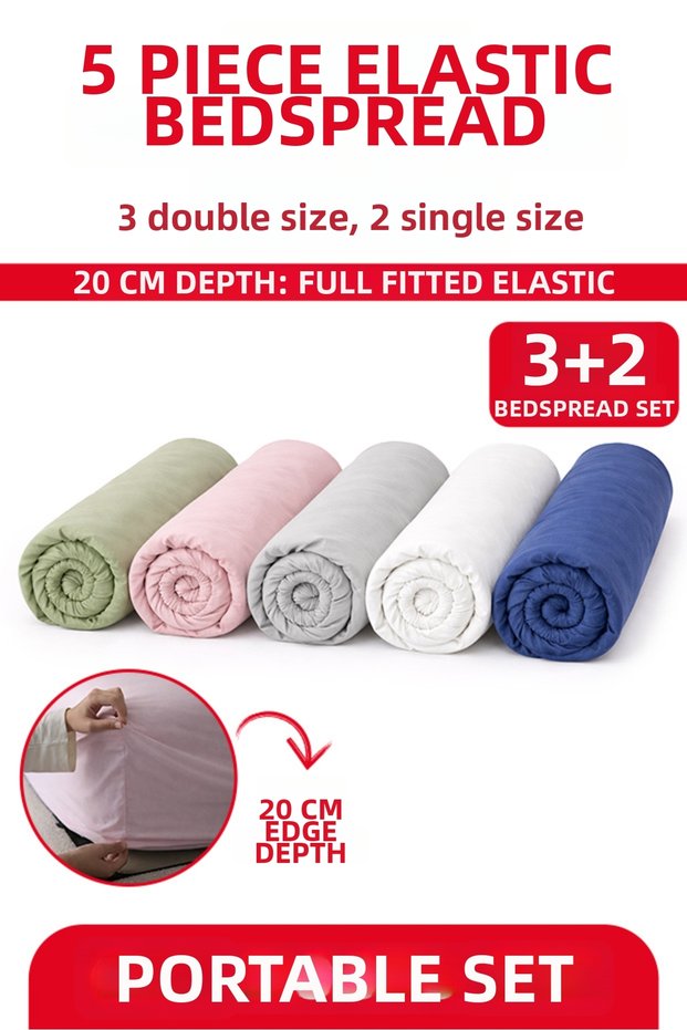 5 Pieces of Cotton Ranforce Fitted Sheet - Pocket-Friendly Package (3 Pieces 160X200 + 2 Pieces 100X200)