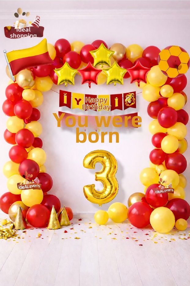 Yellow Red Flag Star Age Balloon Happy Birthday Birthday Balloon Decoration Set Party Decoration