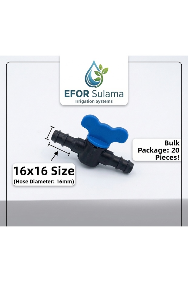 16X16 mm Drip Irrigation Valve - Compatible with 16mm Hose (20 Pieces)