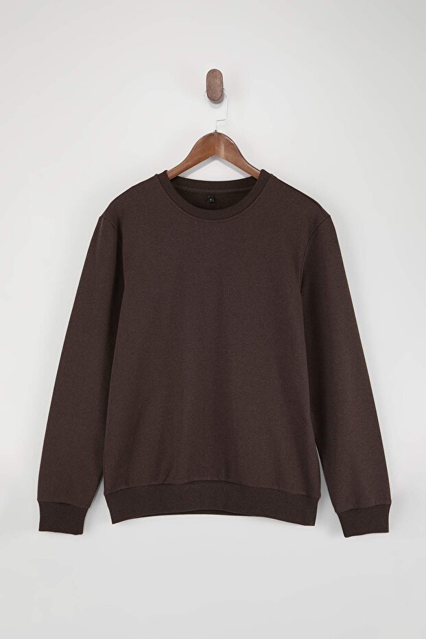 Koyu Kahverengi Regular/Normal Kesim İçi Polar/Sıcak Tutan Sweatshirt TMNAW21SW1208 - 4