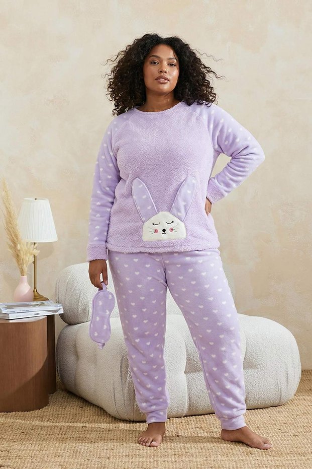 Lilac Heart Sleep Band Fleece Winter Knitted Pajamas Set Tbbaw23Ai00025