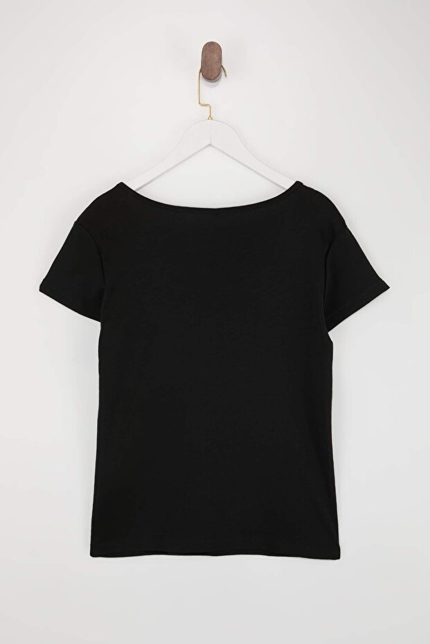 Siyah Soft Yumuşak Kumaş Örme Büyük Beden Bluz TBBSS26AF00105 - 6