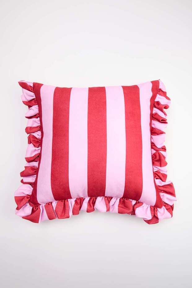 Tekli Fırfırlı Dolgusuz Çizgili Kırlent Kılıfı 45x45cm TPHSS26KKK00007 - 5
