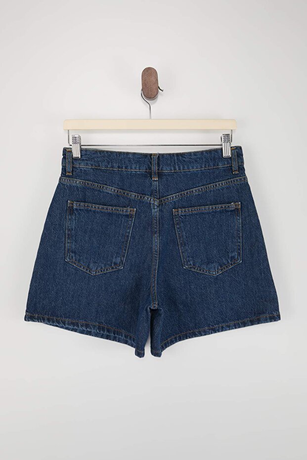 Koyu Mavi More Sustainable City Boy Yüksek Bel %100 Pamuk Denim Şort TWOSS26SR00054 - 8