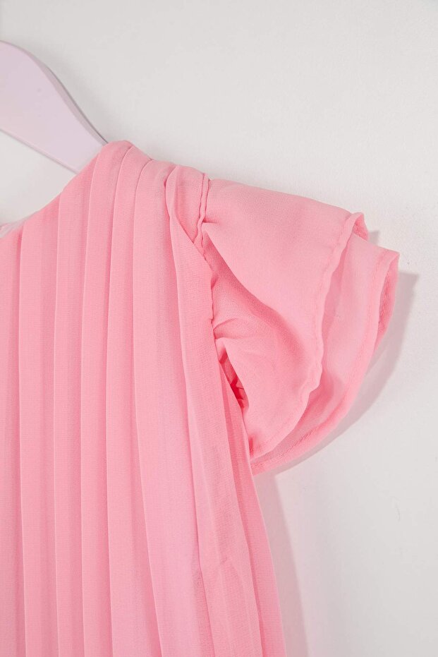 Pembe Kız Çocuk Şifon Dokuma Elbise TKDSS26EL00027 - 3