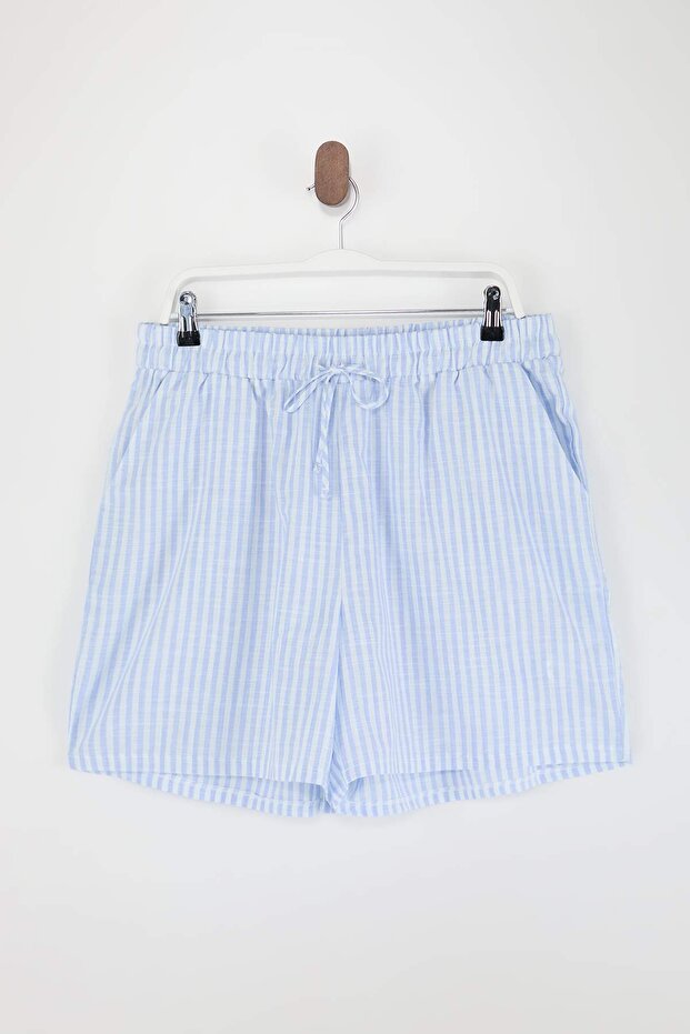 Mavi Çizgili Şort-Pantolon Paket Dokuma Büyük Beden Pijama Altı TBBSS26IA00009 - 9