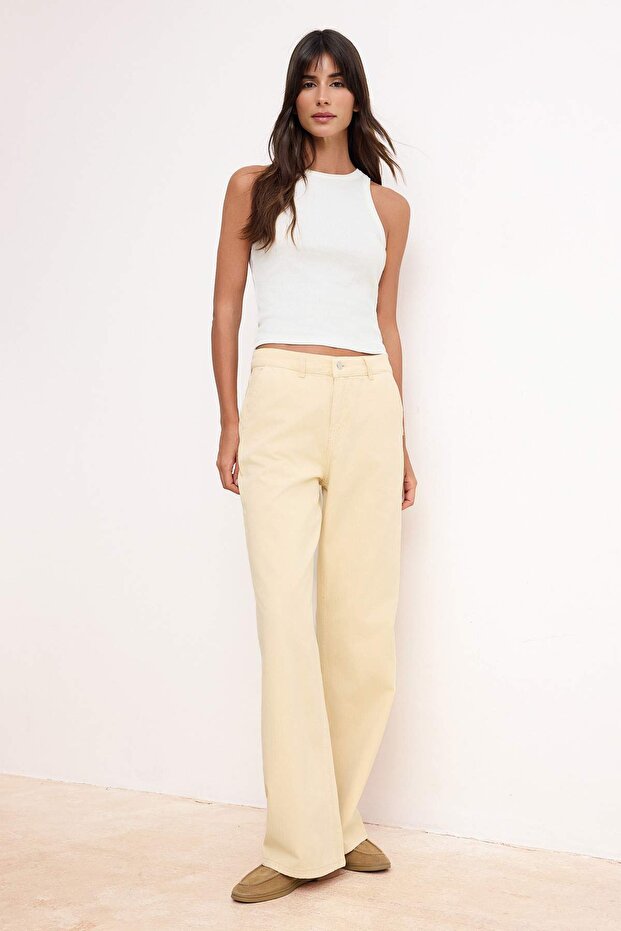 Taş DÖKÜMLÜ Yüksek Bel %100 Pamuk Wide Leg Jeans TWOSS26JE00014 - 2