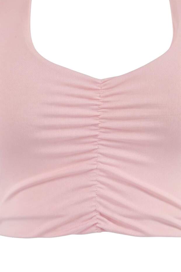 Pembe Büzgü Detaylı Destekli/Şekillendirici Örme Spor Sütyeni THMSS26SS00007 - 6