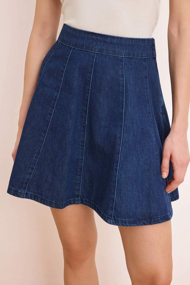 Koyu Mavi Volanlı %100 Pamuk Mini Denim Etek TWOSS26ET00068 - 3