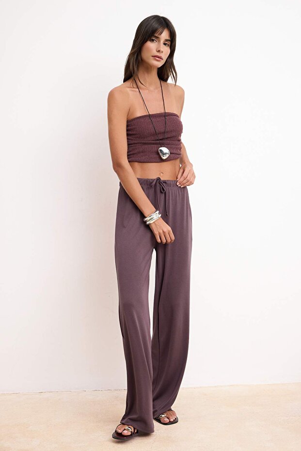 Bordo Pembe Straplez Büzgülü Esnek Örme Bluz TWOSS24BZ00216 - 2