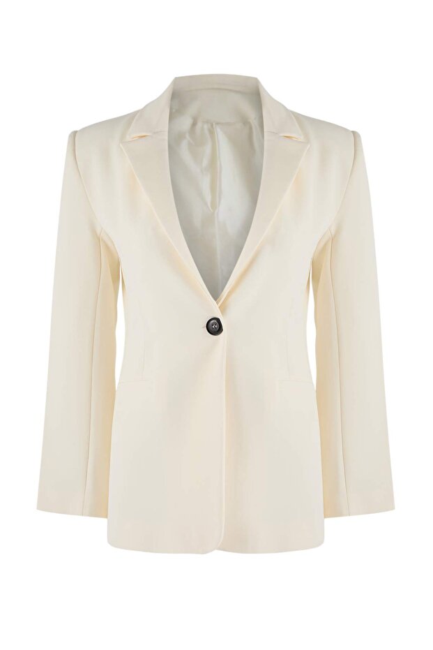 Limited Edition Kırık Beyaz Fitted/Vücuda Oturan Dokuma Blazer Ceket TWOSS26BC00021 - 9