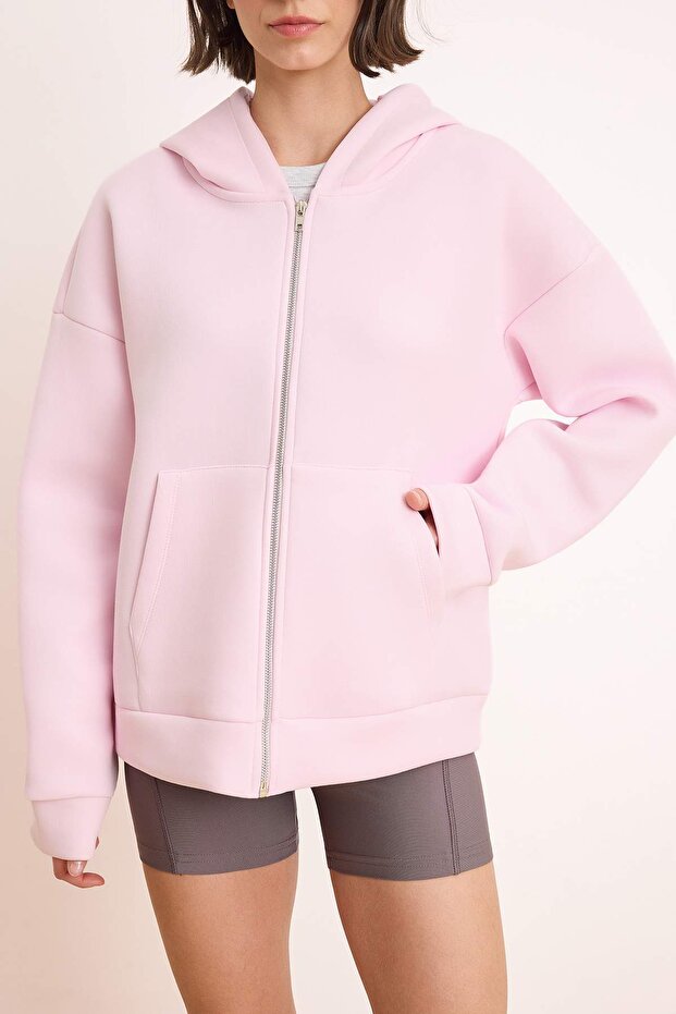 Wardrobe Essentials –Pembe Oversize Kapüşonlu Örme Sweatshirt |TWOAW26SW00018 - 3