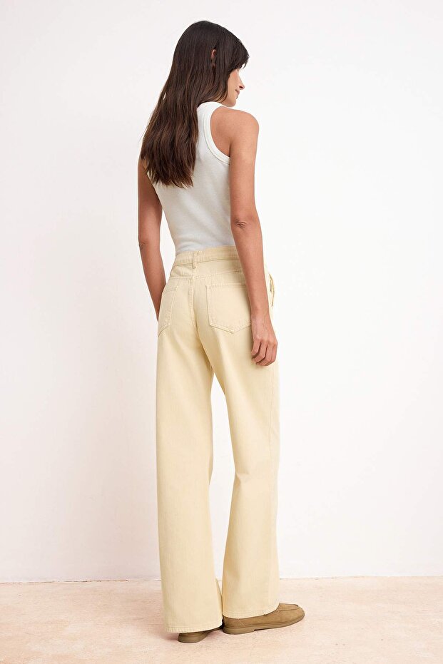 Taş DÖKÜMLÜ Yüksek Bel %100 Pamuk Wide Leg Jeans TWOSS26JE00014 - 5