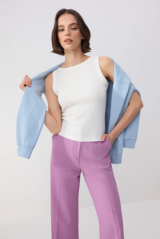 Wardrobe Essentials-Ekru Fitted/Vücuda Oturan Kolsuz Pamuk Ribana Örme Atlet TWOSS26AL00043