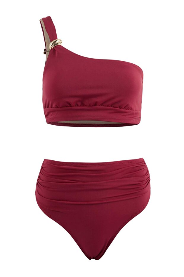Bordo Aksesuarlı Kaplı Klora&Suya Dayanıklı Uzun Ömürlü LYCRA®XTRA LIFE Bikini Takımı TBESS26BT00012 - 5