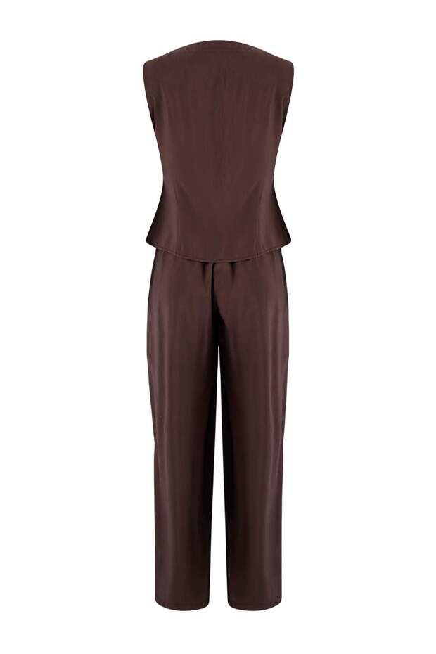 Kahverengi Modal Görünümlü Bluz Pantolon Dokuma Alt - Üst Takım TWOSS26AU00086 - 6