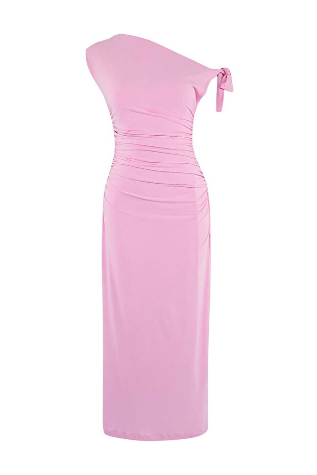 Pembe Fitted/Vücuda Oturan Maxi Esnek Kalem Örme Elbise TWOSS24EL00563 - 5