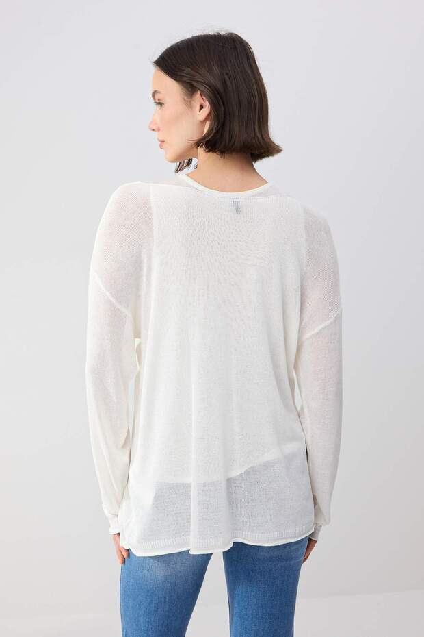 Wardrobe Essentials Ekru Kayık Yaka Oversize 2'li Atlet-Bluz Triko İnce Bluz TWOSS26BZ00283 - 5