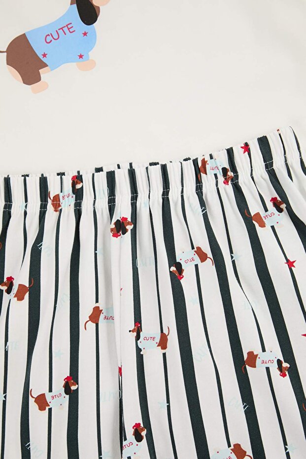 Teen Beyaz-Çok Renkli Köpek Desenli Likralı Yumuşak Tuşe Örme Pijama Takımı THMSS26PT00126 - 4